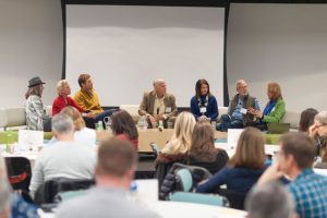 'Building a Path to Regenerative Food & Farming' panel with Phil Graves of Patagonia, Tom Newmark of Carbon Underground, Daniela Ibarra-Howell of Savory Institute, Timothy LaSalle of Regenerative Agriculture Institute, Alisa Gravitz of Green America and Elizabeth Candelario of Demeter USA